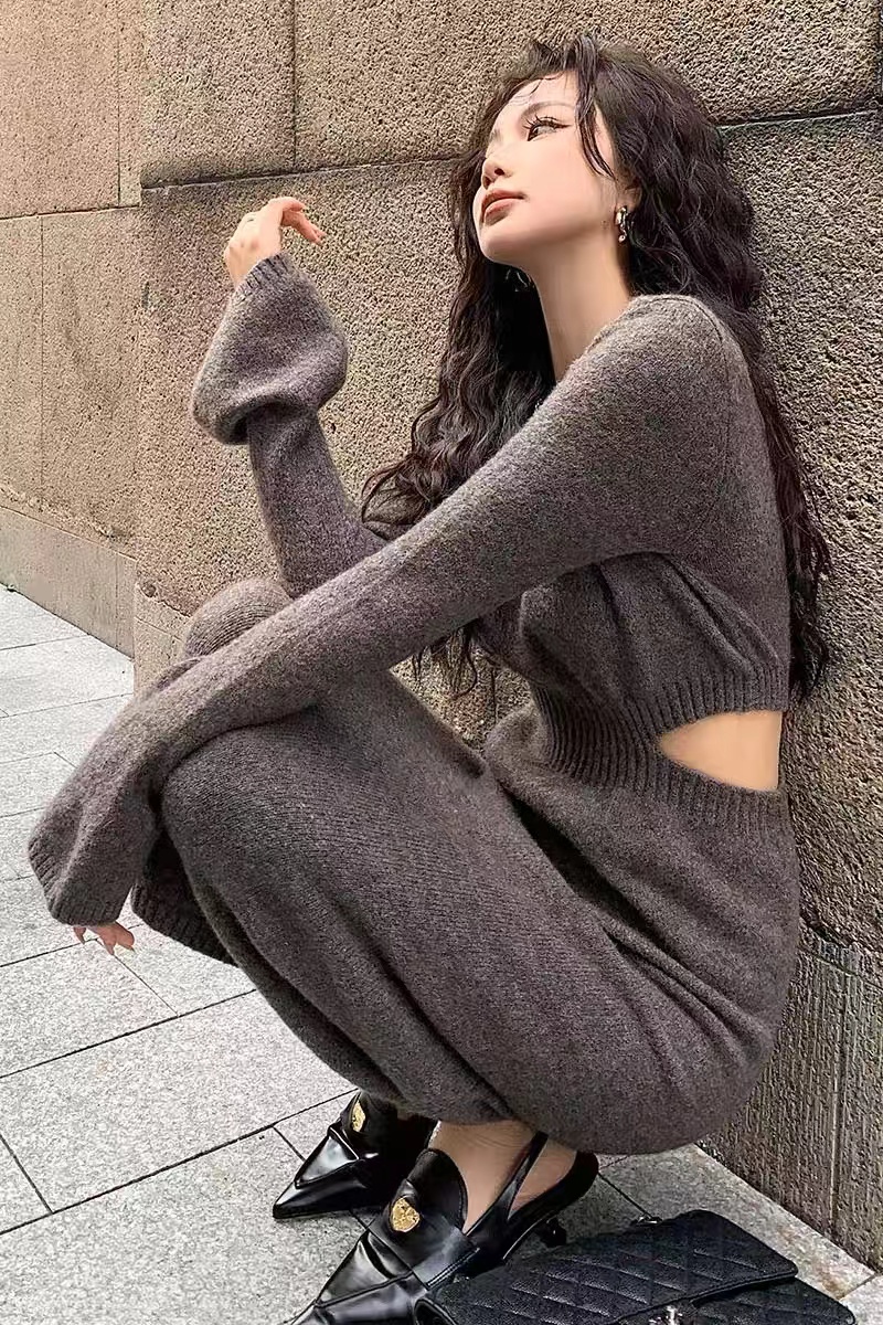高端精緻冷淡系女裝別致氣質法式顯身材極簡針織獨特連衣裙超好看