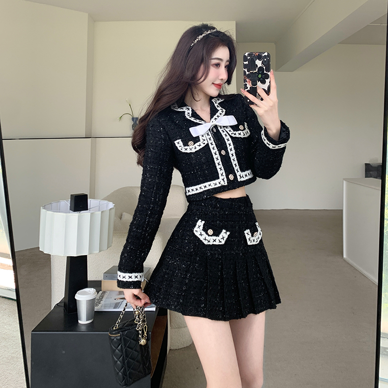 實拍氣質兩件套洋氣時尚顯瘦名媛小香風套裝女