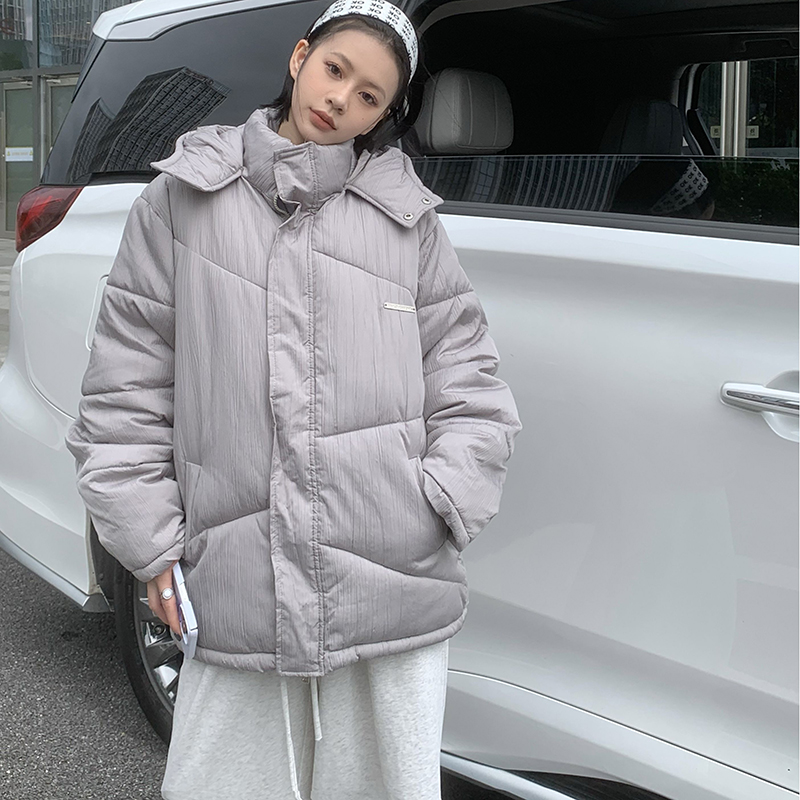 實拍~灰色棉服外套冬季潮牌連帽加厚麵包服棉衣寬鬆學生棉襖