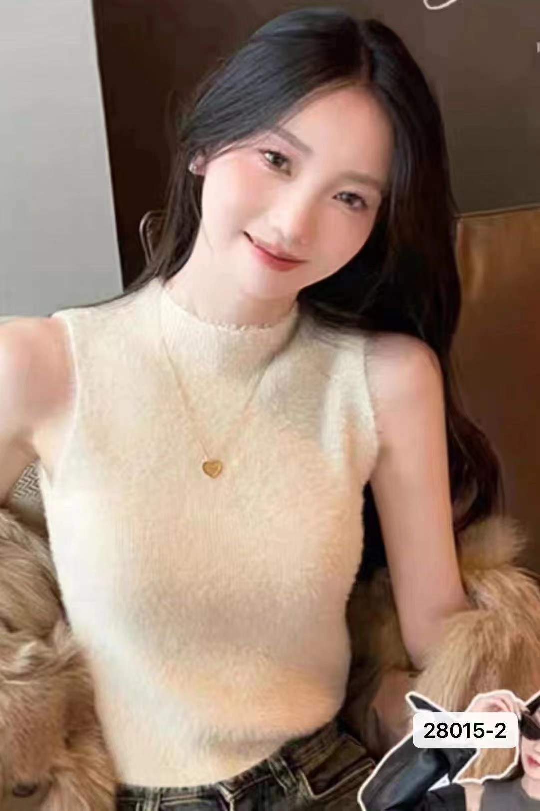 2023秋裝新款仿水貂絨修身無袖短款背心甜辣妹針織衫女