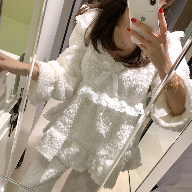Pajama set Internet celebrity fashion palace warm plus plush plush coral velvet two-piece set