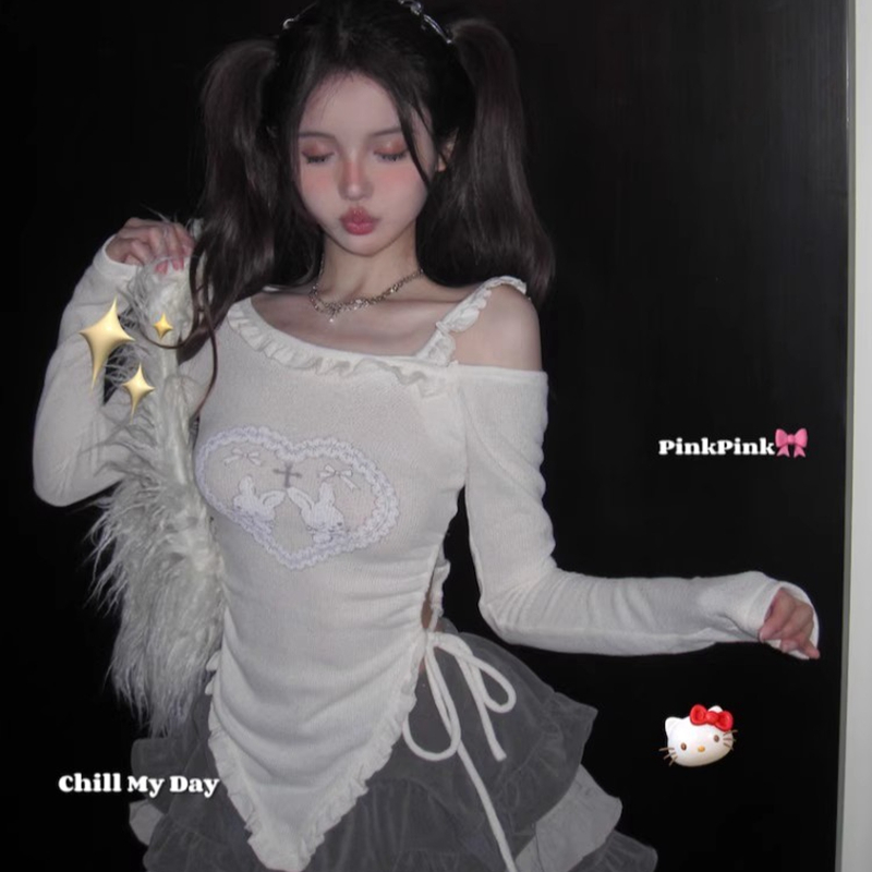 小個子印花T恤女秋季修身不規則下擺
