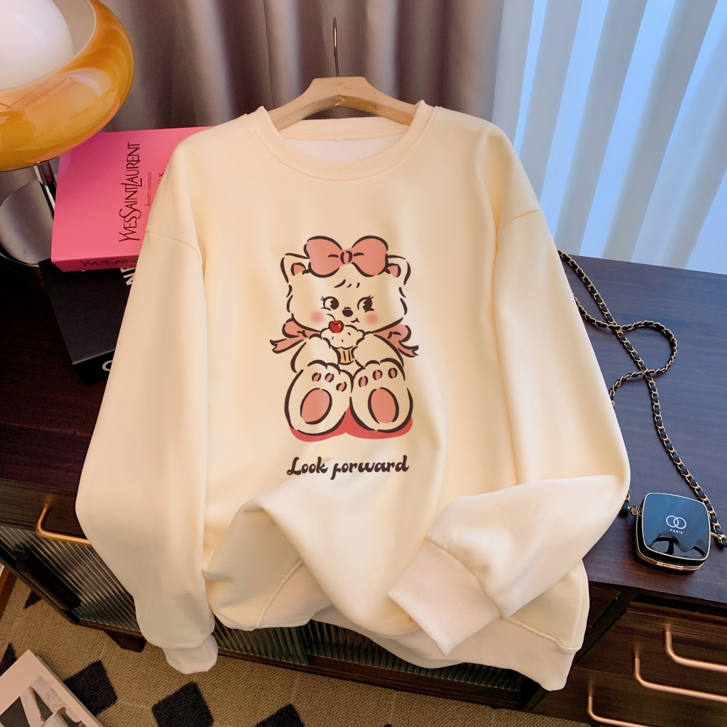 Actual shot of Huamian Thin 310g/Fleece 410g Autumn and Winter Sweater Women's Printed Large Size Women's Wear