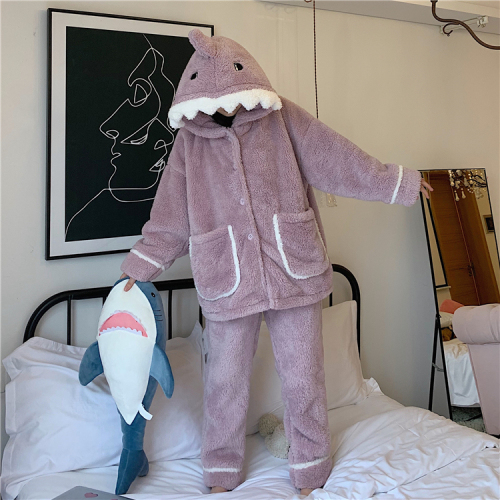 实拍 韩版趣味鲨鱼睡衣女可爱学生家居服套装