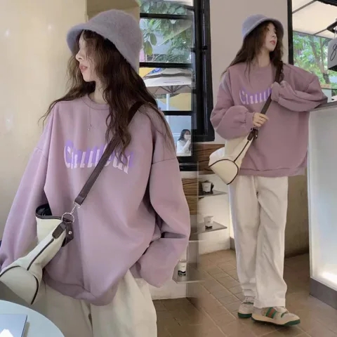 Fish scale 8515 thin Harajuku BF pullover round neck sweatshirt for female students salt loose top lazy style