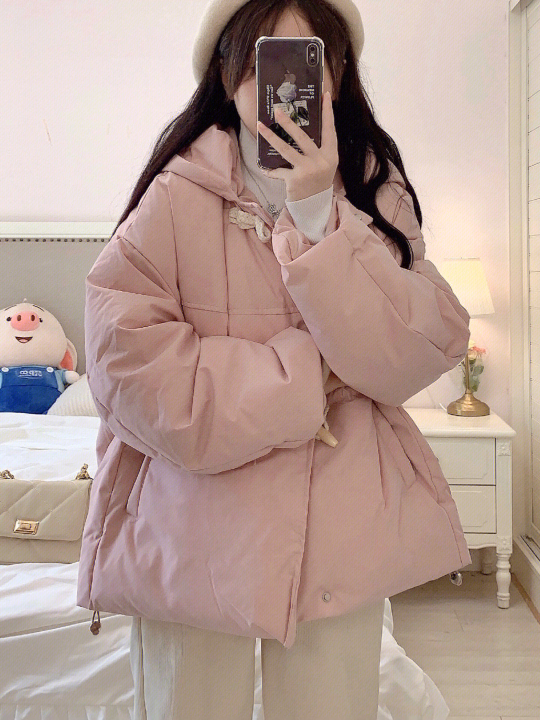 2023冬季新款學生小個子牛角扣羽絨棉服oversize寬鬆短款棉襖女潮
