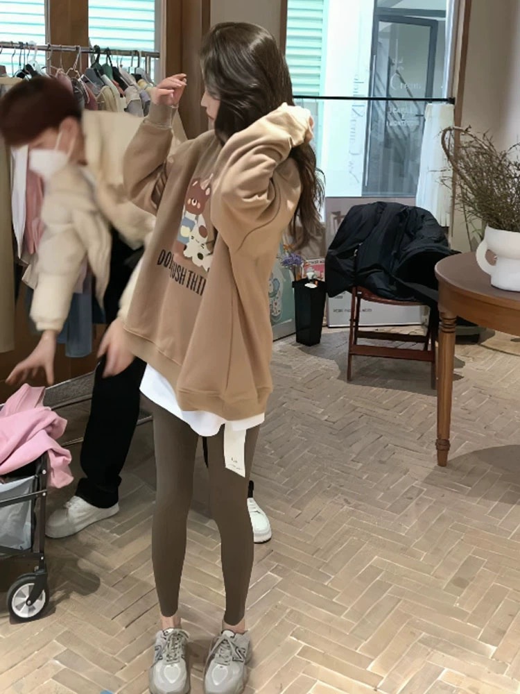 薄款華棉牛奶絲 加絨華棉銀狐絨 圓領印花衛衣女情侶質量