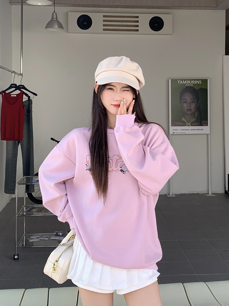 實拍字母印花圓領套頭衛衣女秋冬季港味寬鬆外套上衣