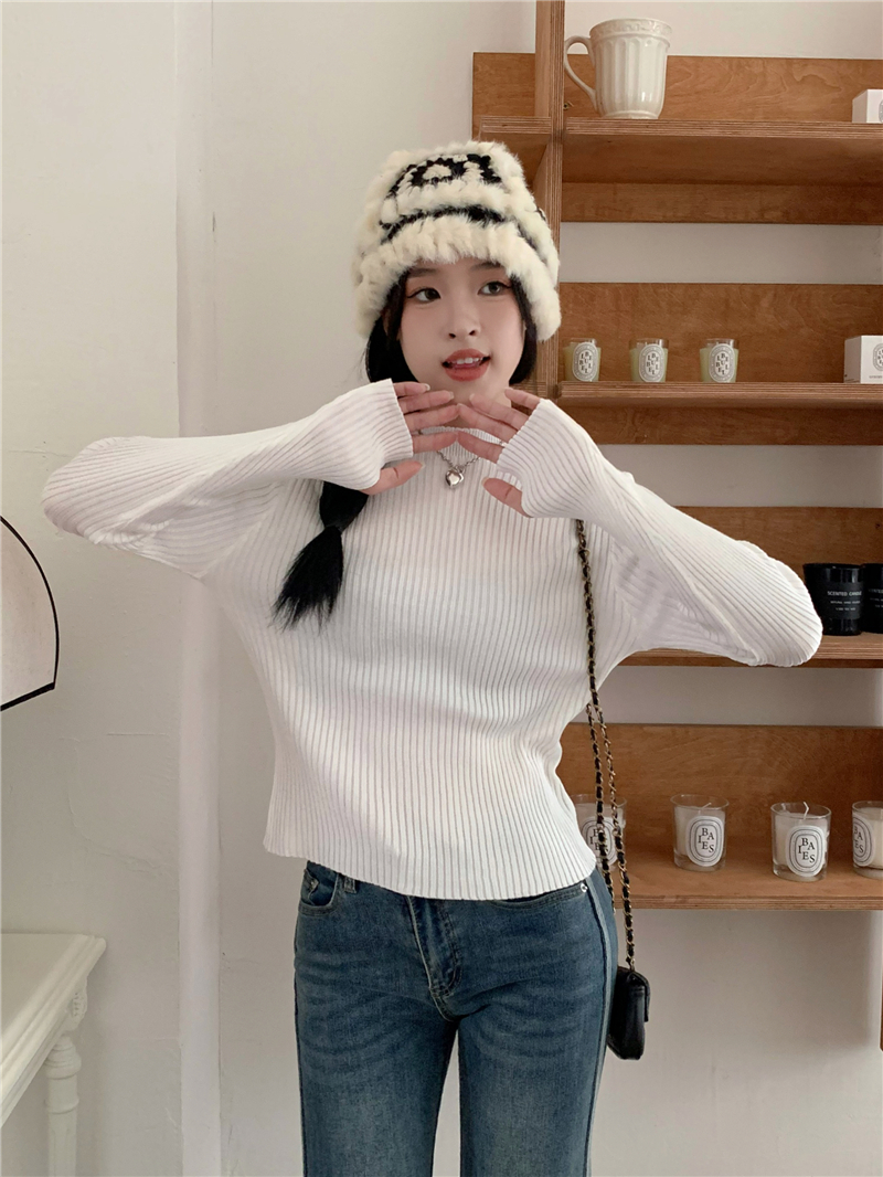 實拍 圓領套頭修身顯瘦長袖打底針織衫上衣洋氣內搭毛衣女
