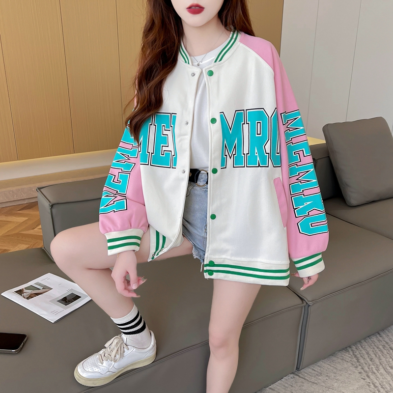 實拍 寬鬆立領棒球服外套女春秋新款設計感小眾撞開衫