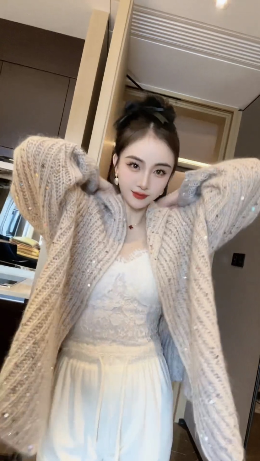 2023 new autumn hooded design heavy sequin gradient color cardigan sweater jacket for women