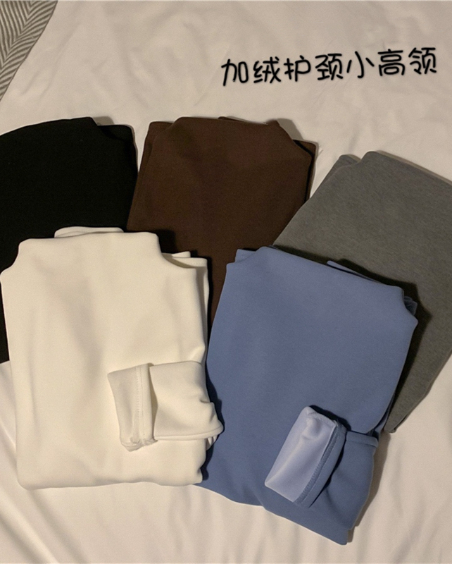 實拍 秋冬新款加絨加厚修身顯瘦半高領長袖打底衫