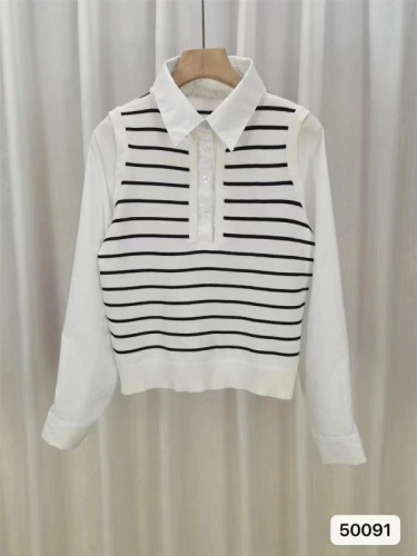 New autumn and winter Korean style fashionable shirt collar spliced ​​striped vest half-chest long-sleeved top for women