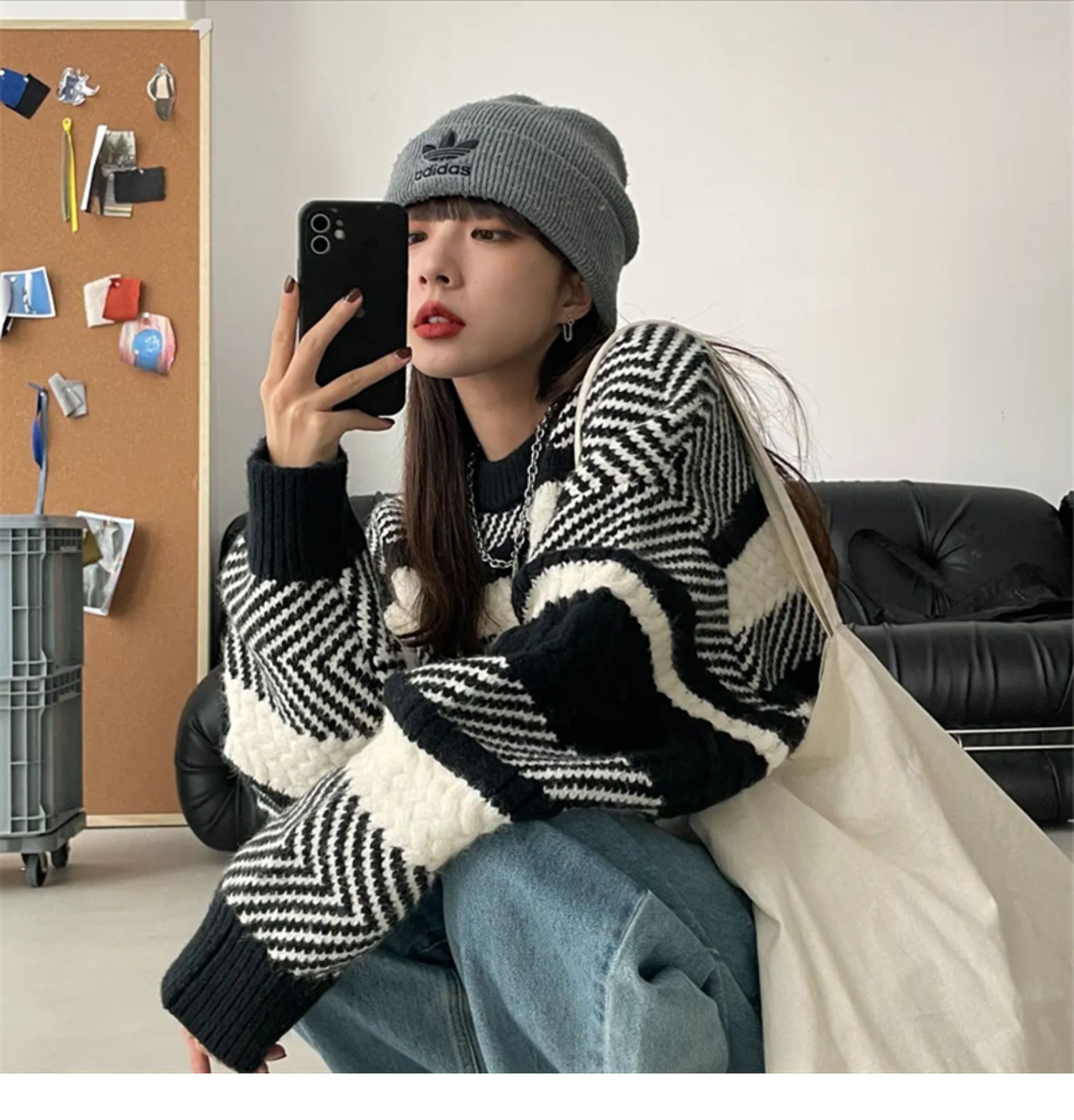 條紋毛衣女秋冬寬鬆套頭慵懶風外穿中長款針織衫上衣chic早秋外套