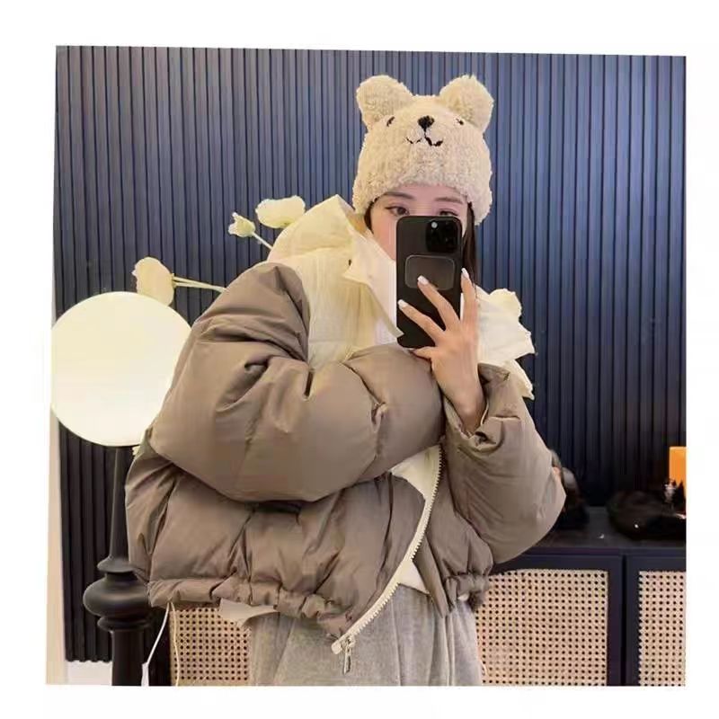 短款短加厚連帽羽絨棉服女2023新款小個子時尚韓版撞色保暖外套潮