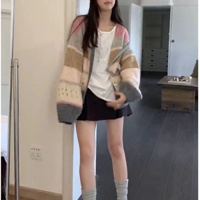 多巴胺色系寬鬆顯瘦減齡開衫半身裙小眾設計感百搭上衣外套