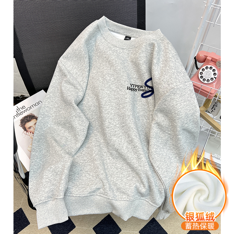 華棉複合銀狐絨 秋冬季寬鬆印花圓領衛衣