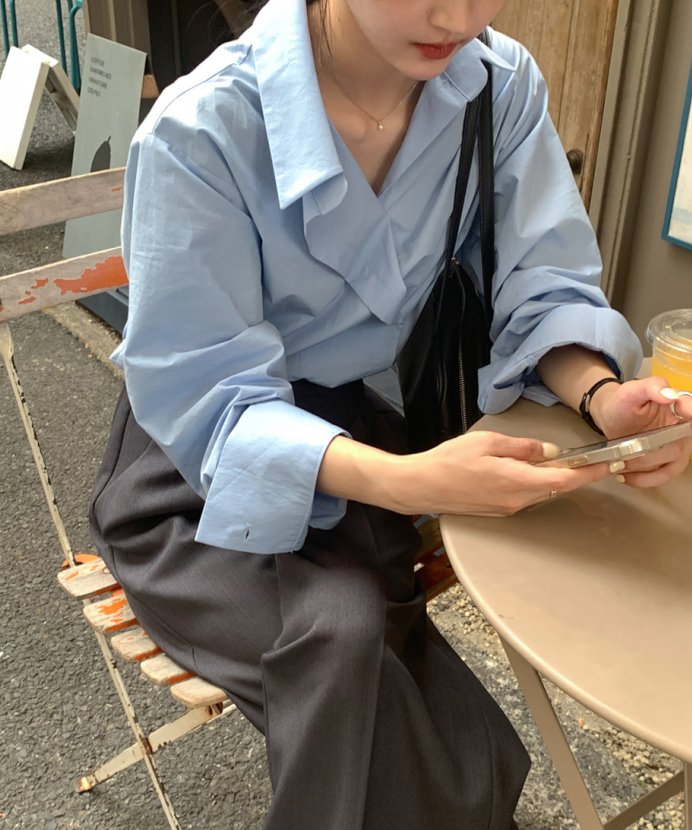 韓國chic 秋冬 氣質 設計感 單排扣長袖襯衫