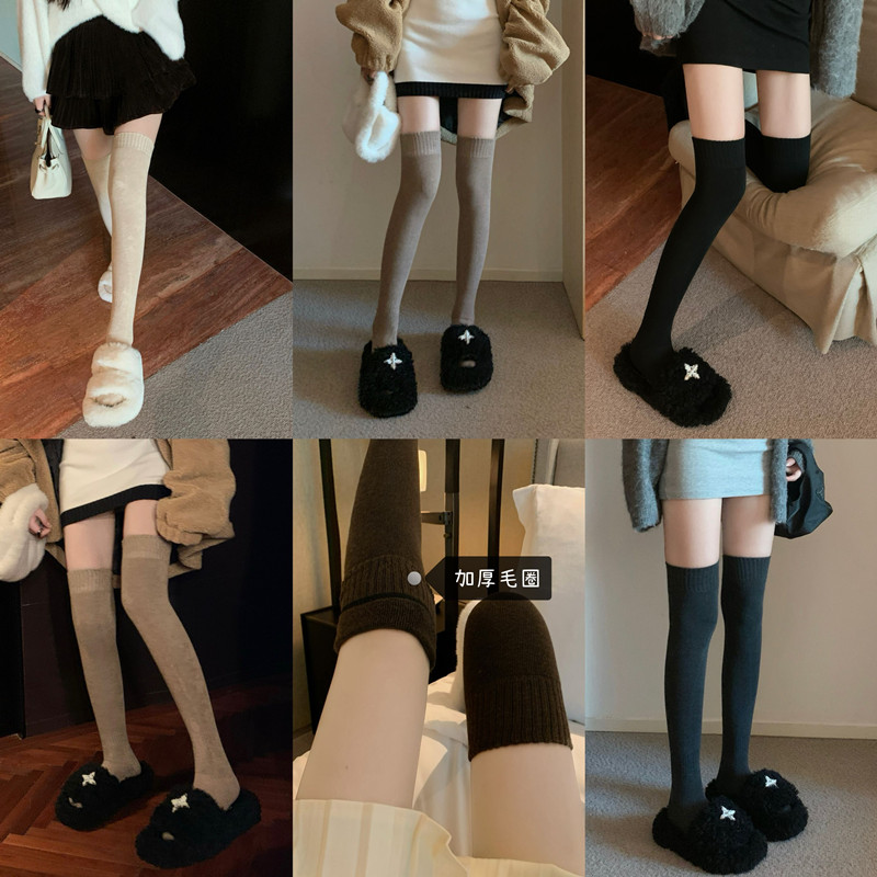 Real shot of black stockings for women, autumn and winter over-the-knee socks, mid-calf socks, pressure slimming JK calf socks