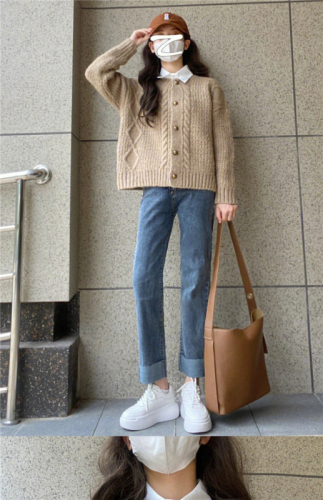 Japanese retro top, lazy style sweater, women's autumn and winter milk style knitted cardigan jacket