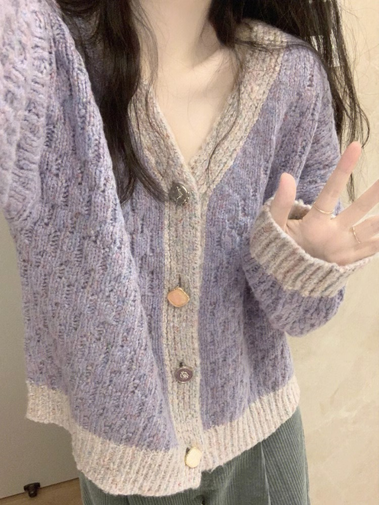 甜稚學妹~加厚古着針織開衫秋冬單排扣復古毛衣套寬鬆上衣