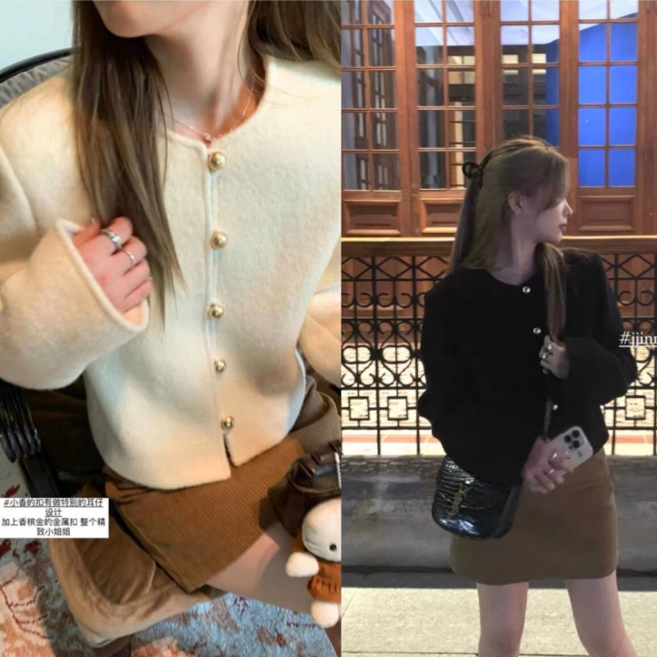 HEYGIRL黑哥 心動白月光羊毛圓領毛呢小香外套女秋氣質耳仔扣上衣