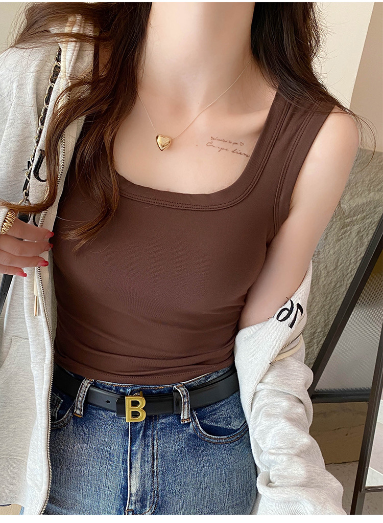 小背心女內搭2023新款磨毛加絨配西裝打底純棉寬邊u型領吊帶外穿