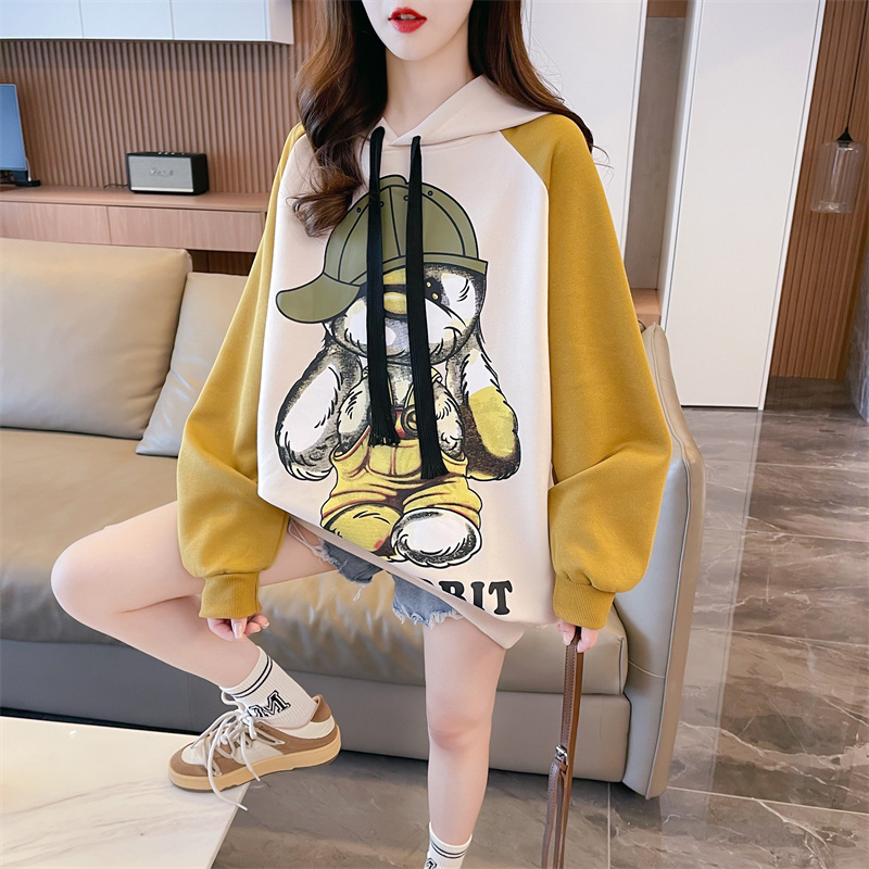 實拍純棉 加絨卡通設計感小眾連帽衛衣女外套新款秋冬洋氣上衣