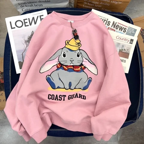Fish scale 8515 thin style national fashion personalized rabbit print round neck sweatshirt for women loose age-reducing Hong Kong style top