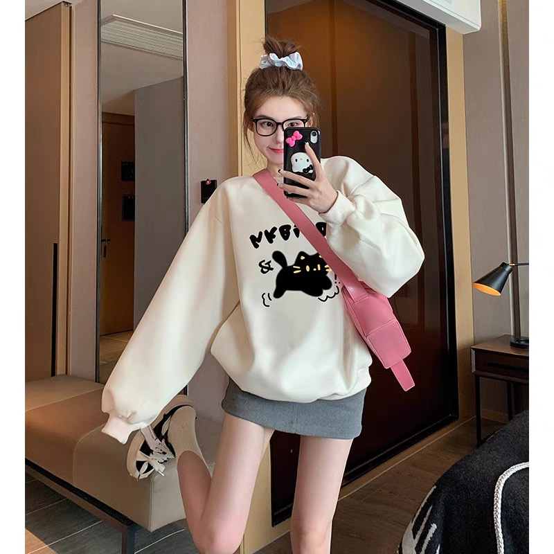 重磅小個子套頭衛衣女2023新款春秋港味復古洋氣減齡圓領上衣