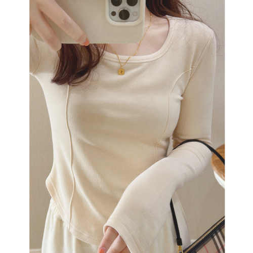 German velvet inner bottoming shirt for women autumn and winter long-sleeved T-shirt slimming design top