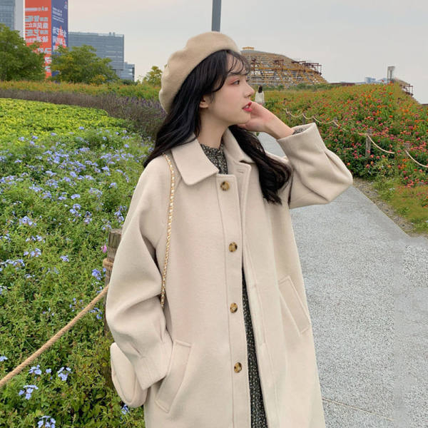 2023中長款毛呢子大衣女紐扣秋冬2023年新款氣質小個子加厚外套