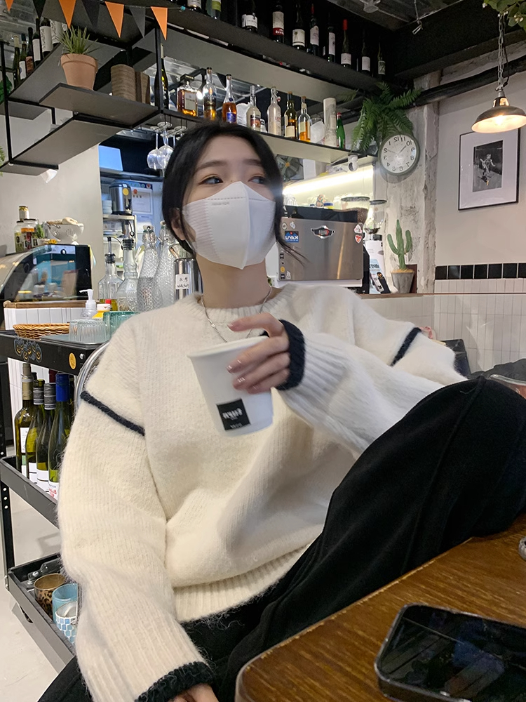 春秋新款毛衣女氛圍感軟糯套頭打底衫寬鬆慵懶風圓領針織上衣厚