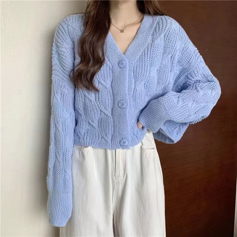 日系復古慵懶風毛衣女春季新款寬鬆小個子短款針織開衫外套