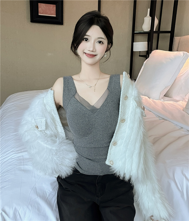 實拍~秋冬德絨保暖背心加厚發熱帶胸墊一體杯保暖內衣