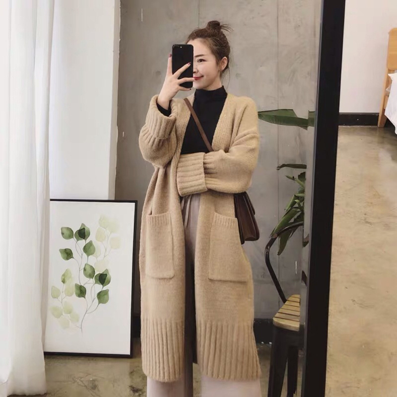 2023春秋新款毛衣外套女寬鬆中長款過膝網紅慵懶風百搭針織開衫厚
