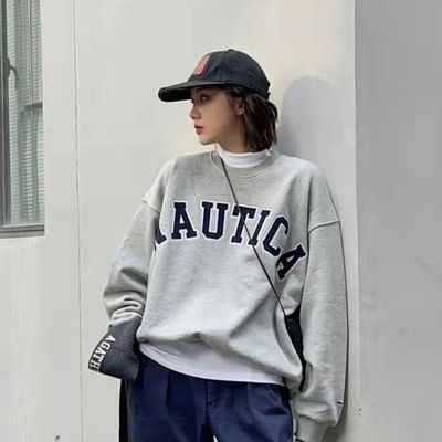 原宿BF加絨加厚套頭圓領衛衣女學生鹽系寬鬆上衣秋冬季外套慵懶風