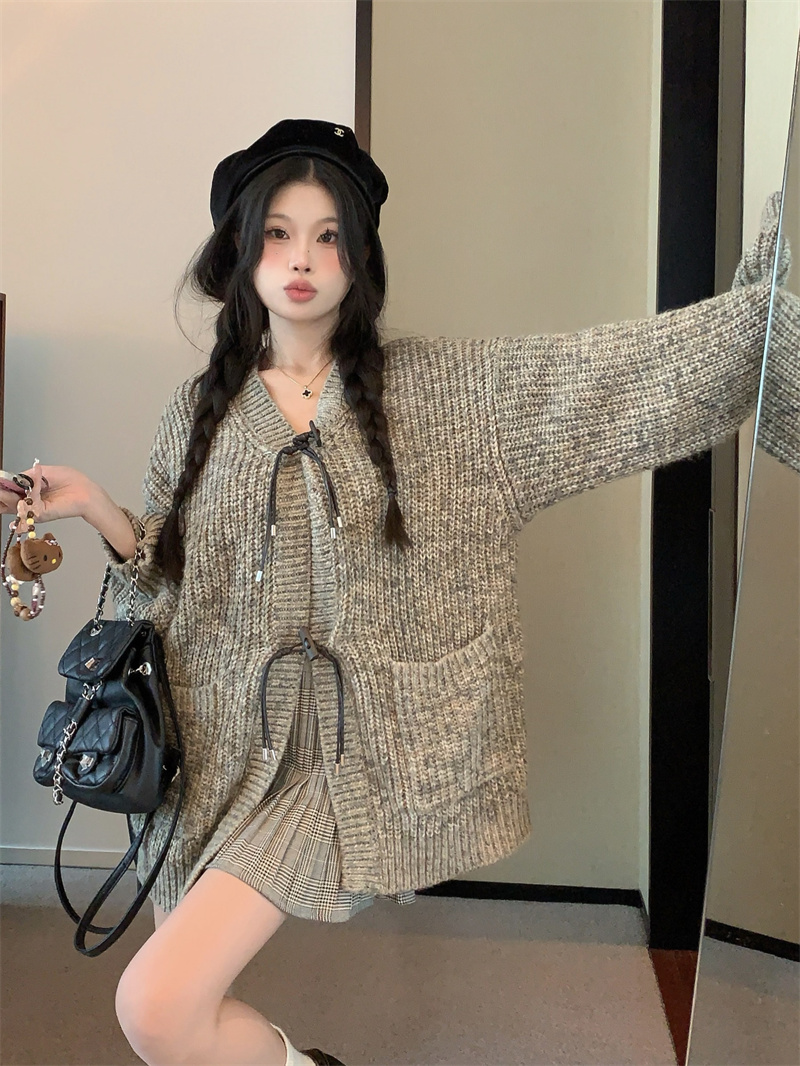 實拍~慵懶寬鬆針織開衫外套女秋季外搭軟糯毛衣