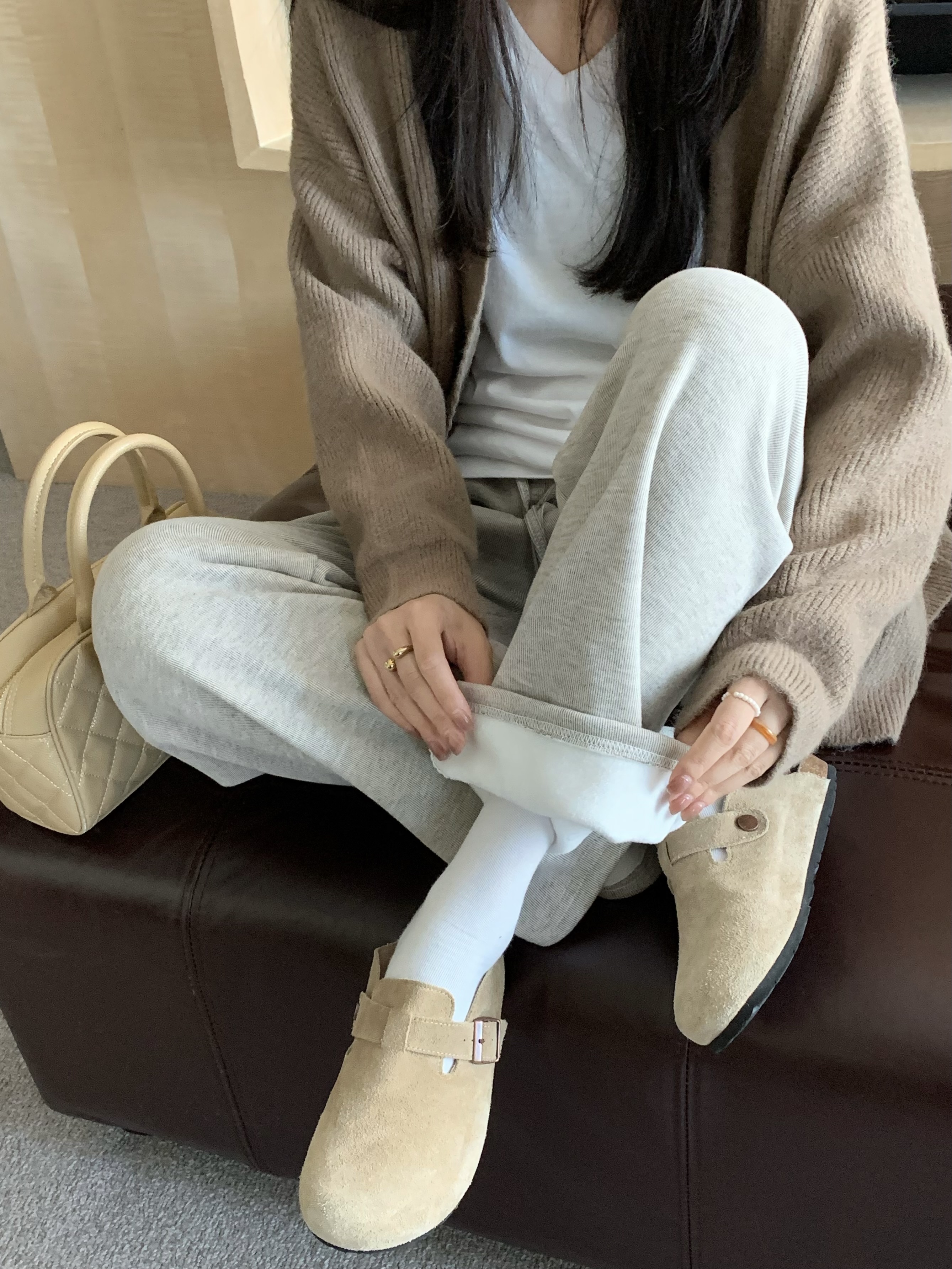 實拍～加絨加厚糯米褲遛彎休閒褲