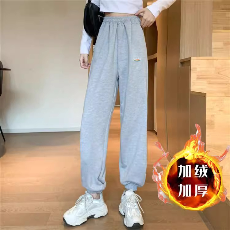 實拍65/35複合加絨加厚秋冬新款闊腿寬鬆休閒褲女