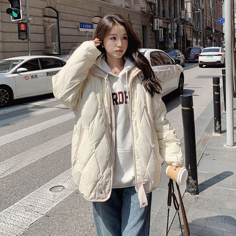 實拍2023冬季新款美式韓系棉服女夾棉棉衣學生棉襖外套oversize潮