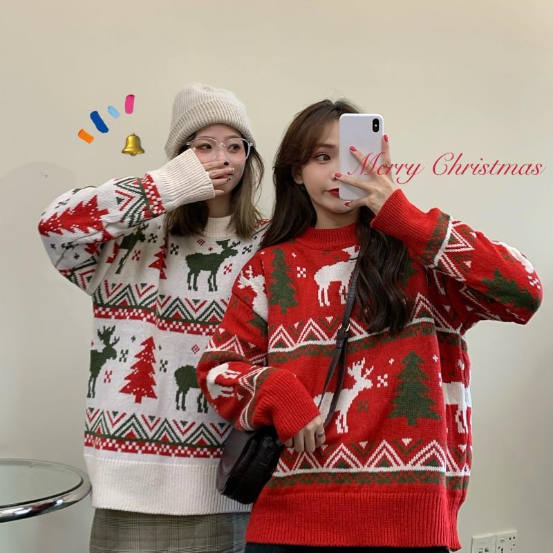 red sweater female christmas winter couple jacket 聖誕毛衣