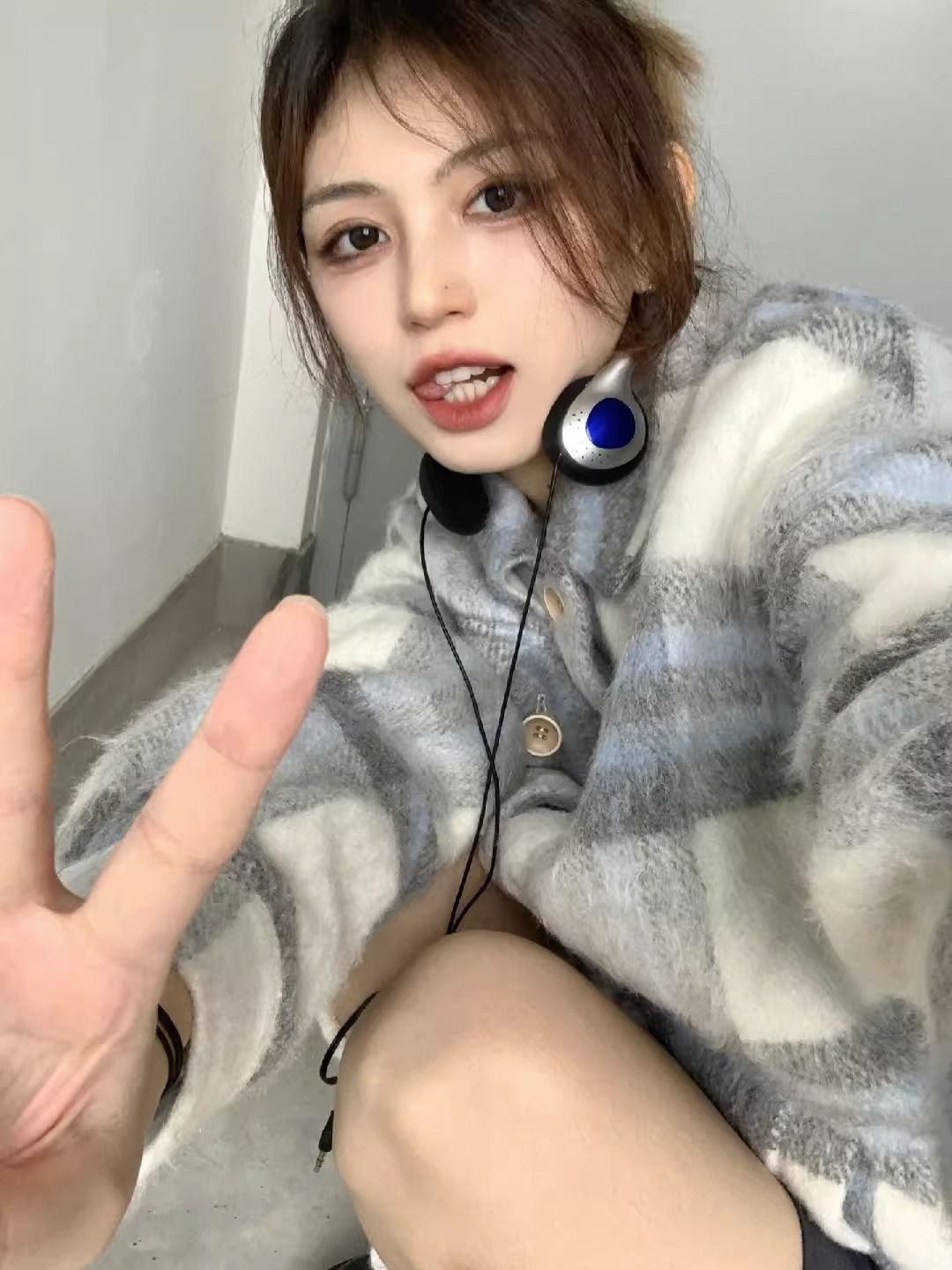 原版面料外套女毛呢2023秋季美式小香風格子寬鬆開衫上衣潮