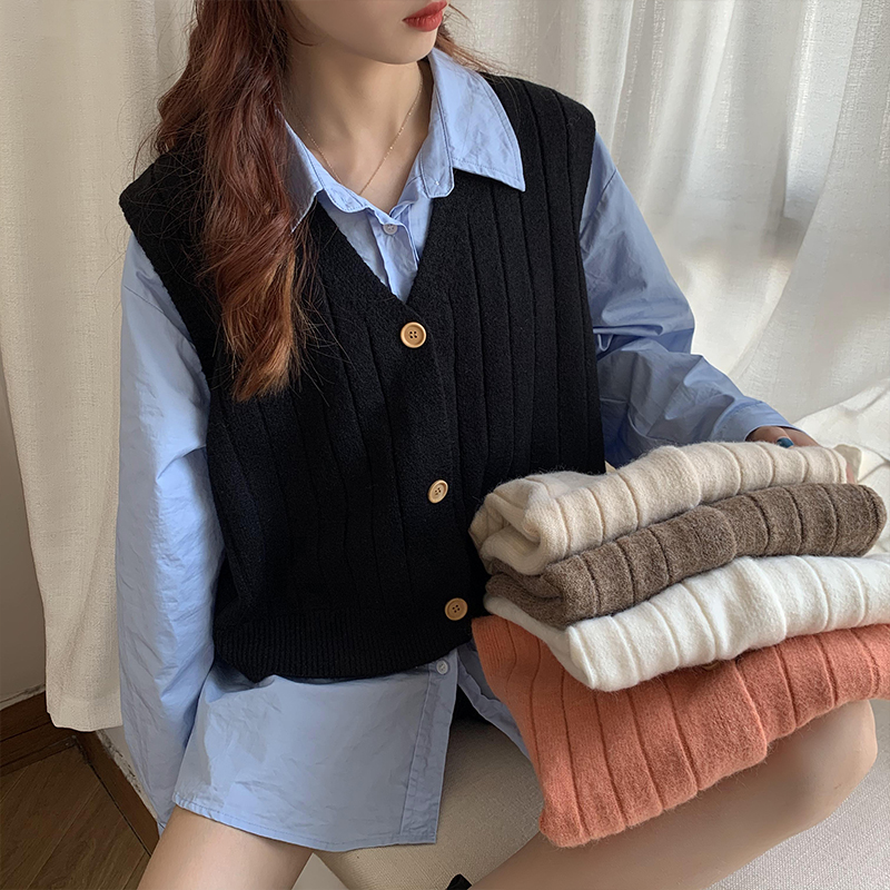 Real shot vest vest women's Korean style loose short sweater top pit striped sleeveless cardigan jacket