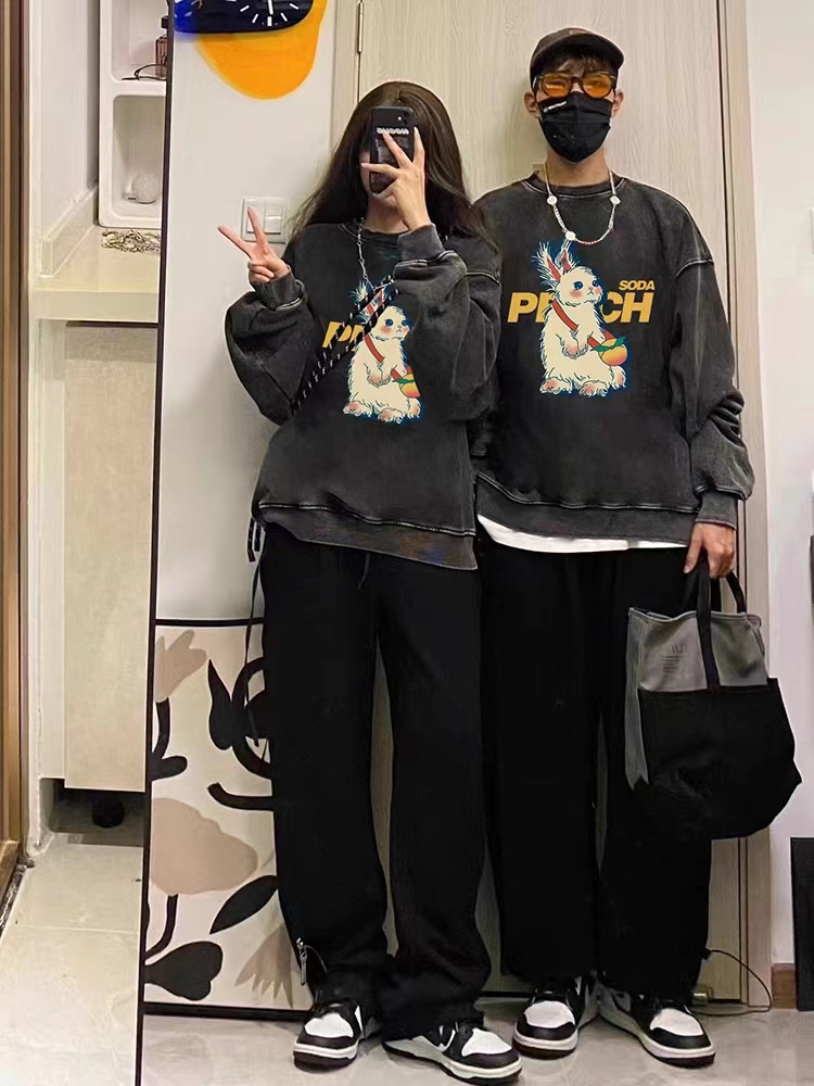水洗灰純棉美式衛衣oversize小眾高街潮牌ins春秋寬鬆慵懶上衣女
