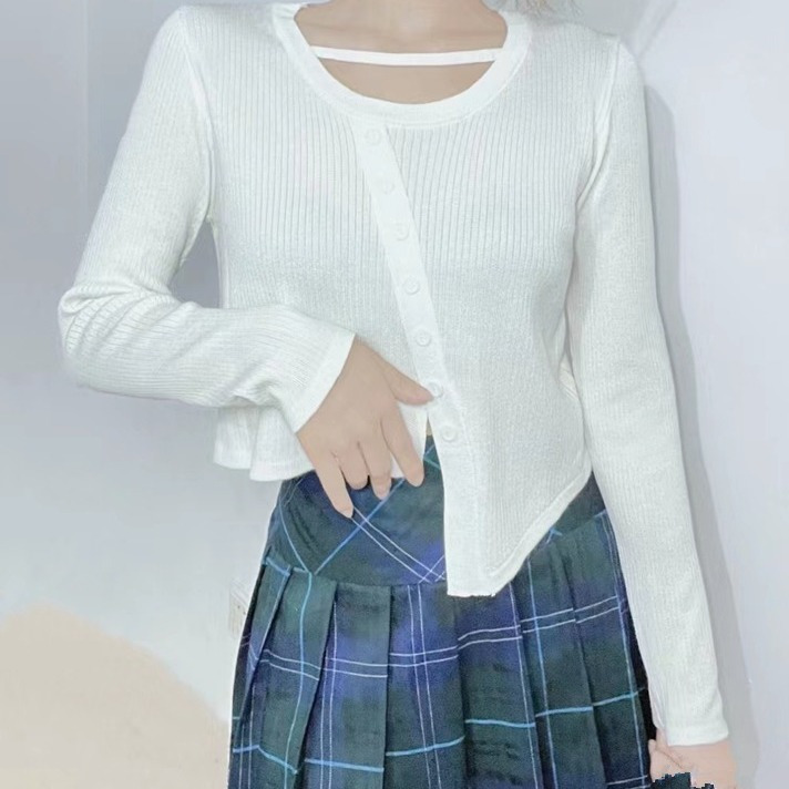 打底衫女2023春秋季新款設計感小眾套頭不規則洋氣獨特針織衫上衣