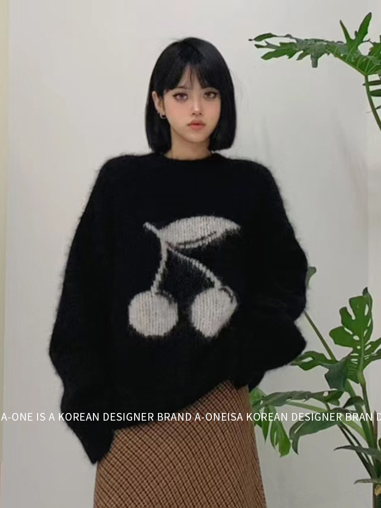 zui高品質~ANN EENK慵懶風軟糯櫻桃毛衣女2023秋季新款寬鬆針織衫
