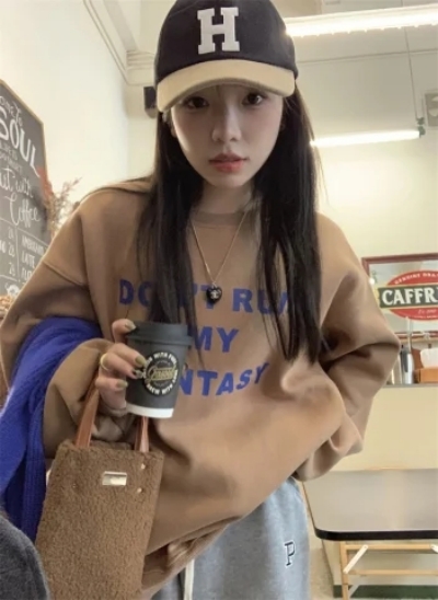 魚鱗8515薄款 美式復古字母學院風薄款國潮圓領衛衣女小眾