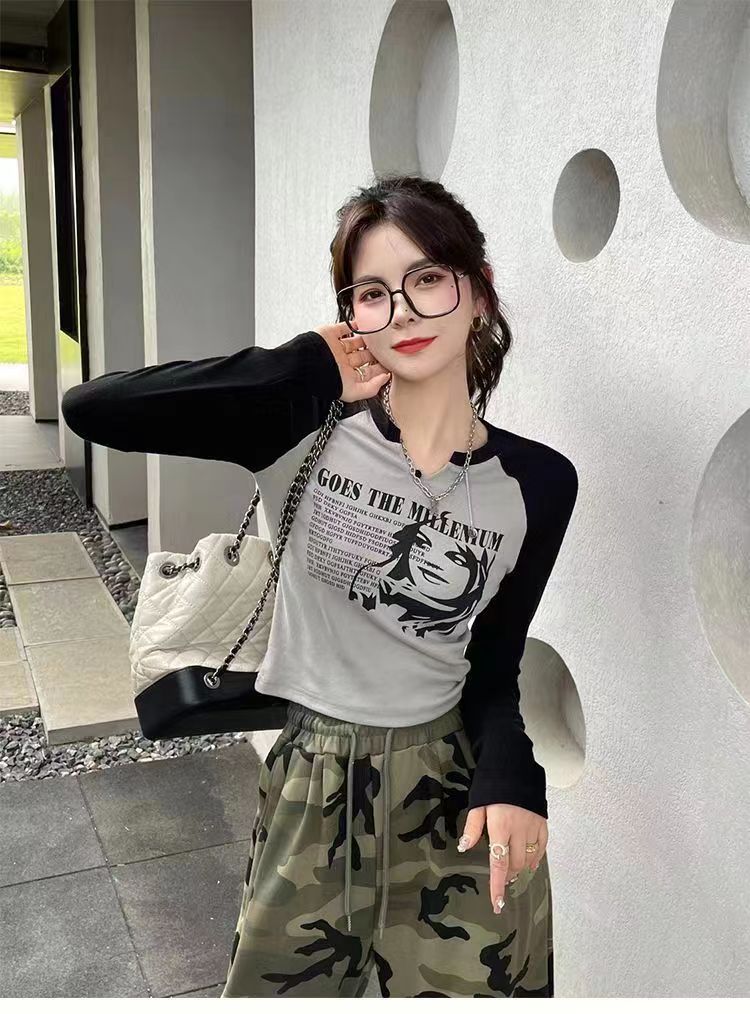 8670# 滿天星 已出貨 羅紋 插肩T恤女長袖內搭打底衫短款上衣