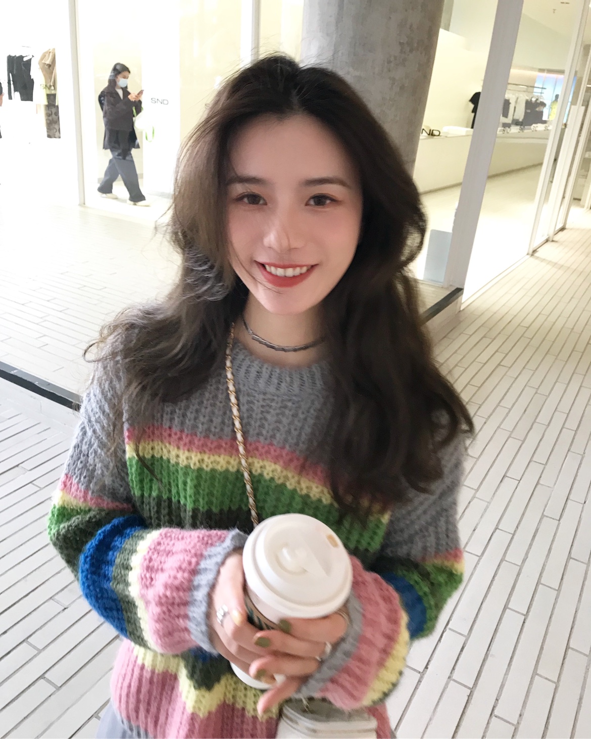 春日限定彩虹馬海毛條紋毛衣女春秋寬鬆外穿上衣